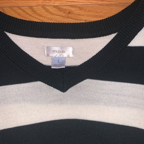 Black and White Striped V-Neck Sweater - Picture 2 of 5